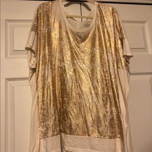 Lane Bryant Cream Top with Gold Foil